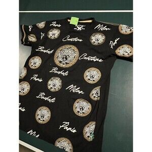 Men’s Bucheli Italian T-Shirt LARGE Gold Metallic Couture All Over Graphic